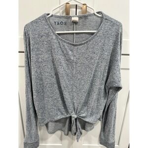 Roxy Long Sleeve Tie Front Knit‎ Top Blue Speckled Heather M
